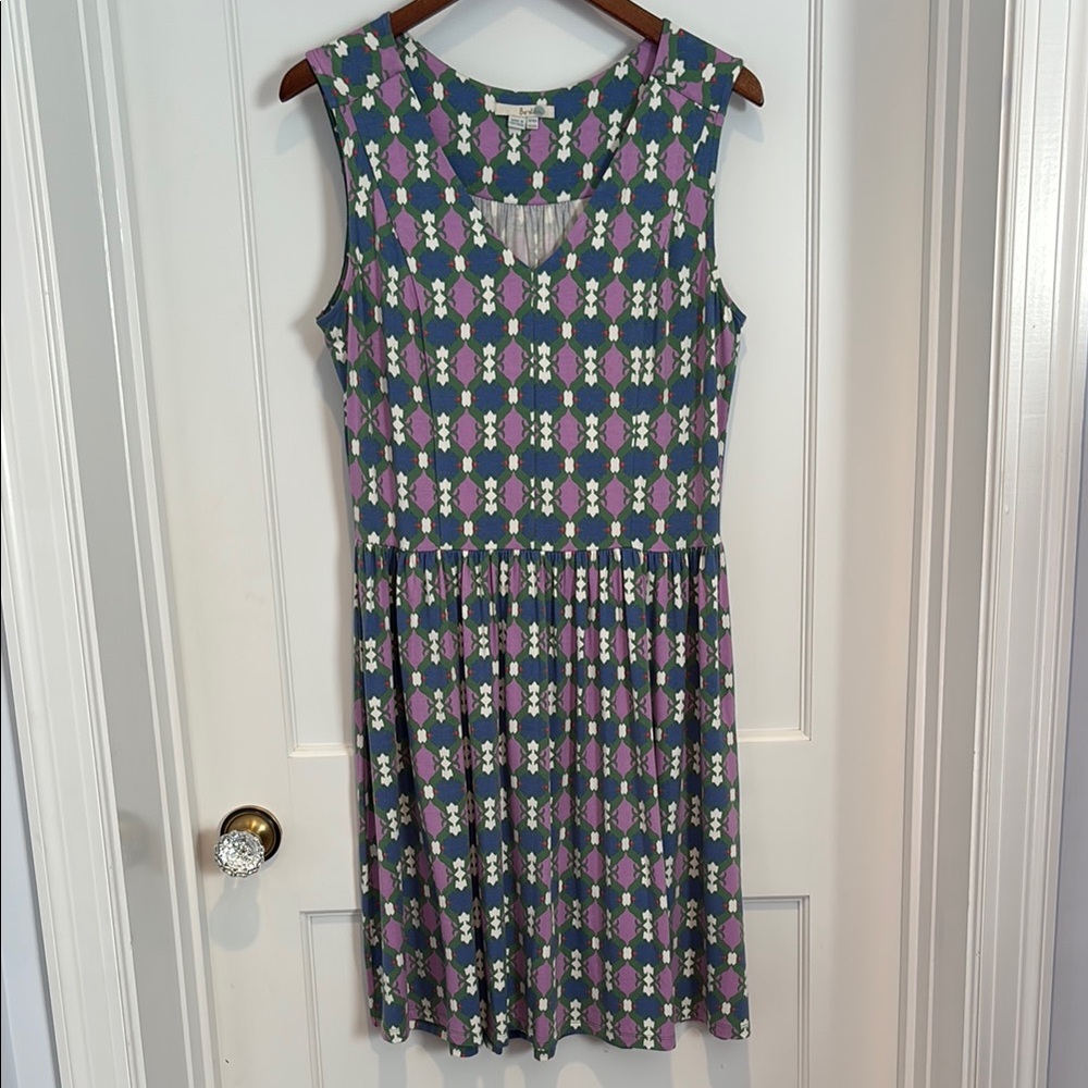 Boden sleeveless geometric print V neck midi dress